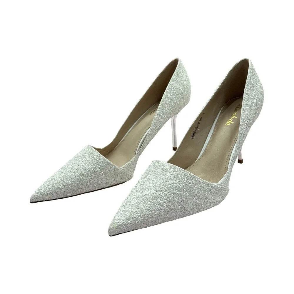 Msonlydn White Glitter‎ Pointed Toe Stiletto Pumps Heels Size 9